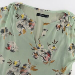 Lauren Ralph Lauren Sage Green Floral Chiffon Flutter Sleeve Shift Dress Size 12